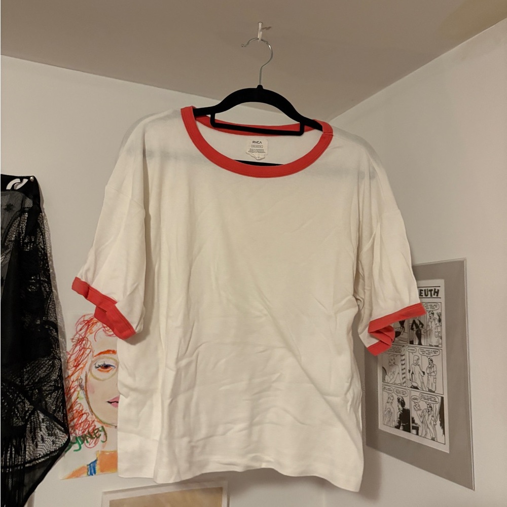 RVCA White Tee with Red Accents